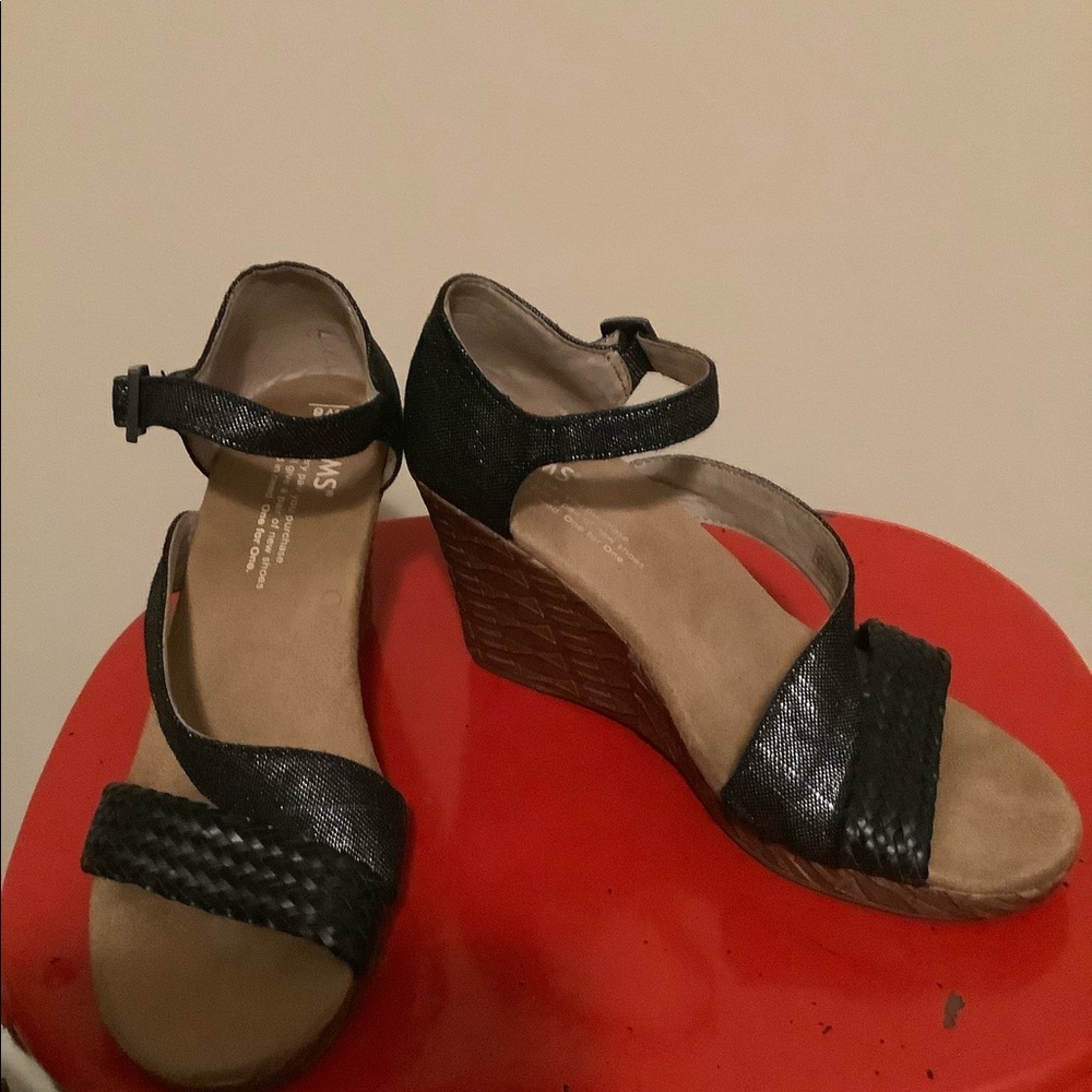 Tom’s Black metallic wedge sandals